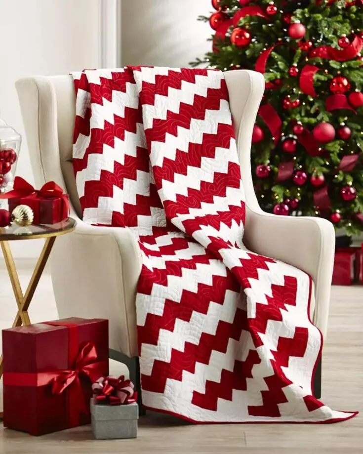 Now, this is simply astonishing. Though Christmas is still a couple of months away, you can still add this design to your quilt list to make over the holiday season. Get into the festive spirit and sprinkle Santa&rsquo;s cheer with this candy cane-inspired quilt design! Size: 68 &frac12;&rdquo; x 76 &frac12;&rdquo;