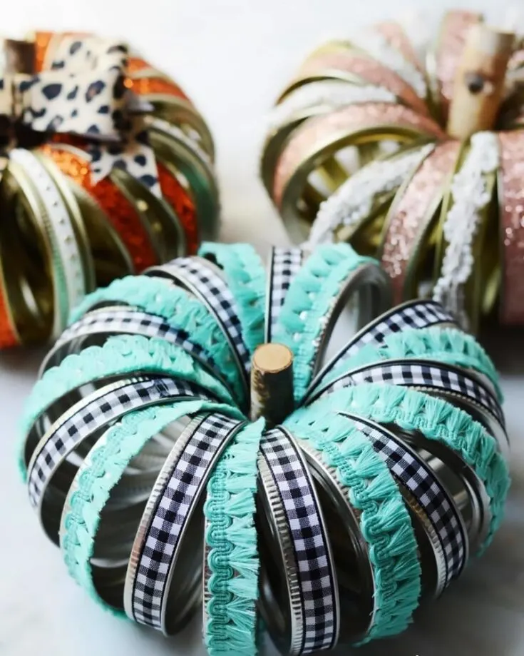 Finally, here&rsquo;s a craft for you and your family to make. They&rsquo;re constructed with canning rings, but you can also use mason jar lids to make them into a pumpkin patch.