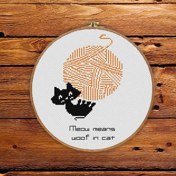 cat and yarn ball free cross stitch pattern