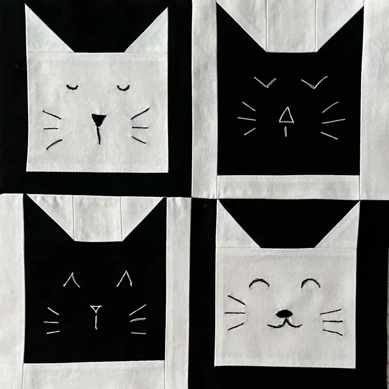 Here&rsquo;s another beginner quilt pattern that is easy to make and relatively straightforward. This tutorial teaches you how to make a minimalistic cat face quilt block that comes together quickly. All you need to make the quilt block are two fabrics! Isn&rsquo;t that simple? You can embroider the cat&rsquo;s features onto the blocks for further personalization!&nbsp;