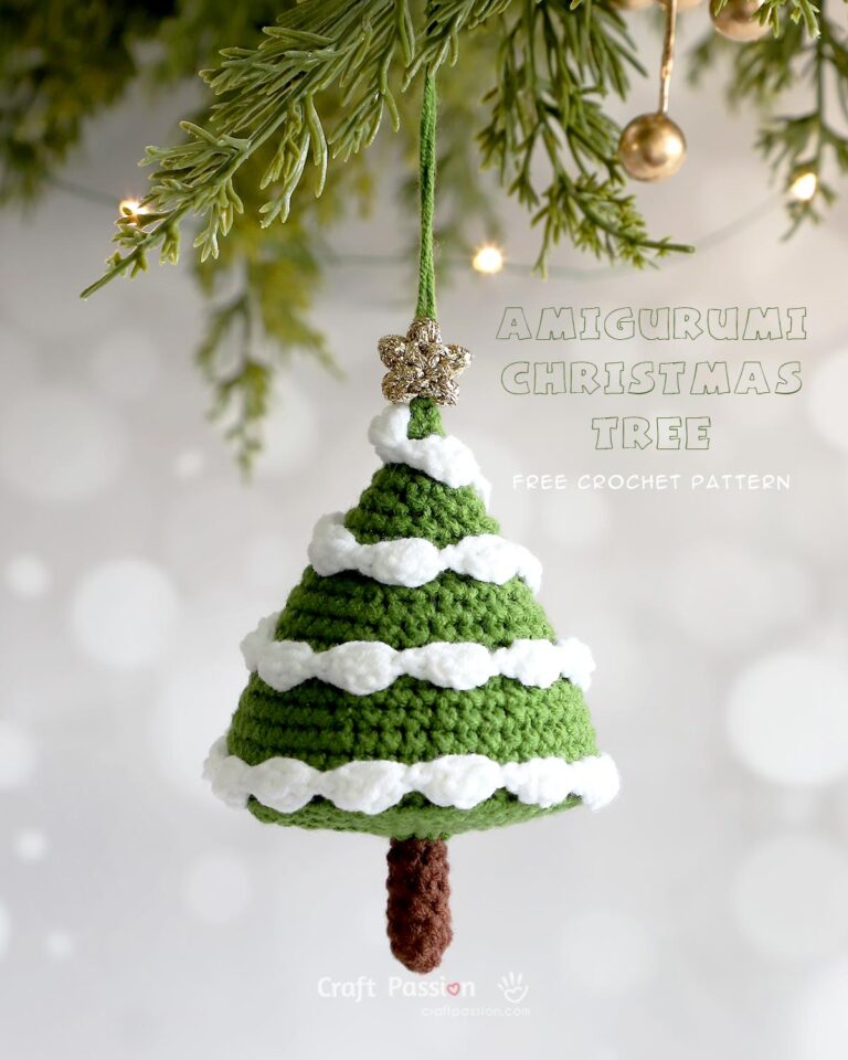 Beginner-friendly free amigurumi Christmas tree crochet pattern with step-by-step photos. Make a festive tree with snow garland and star topper!