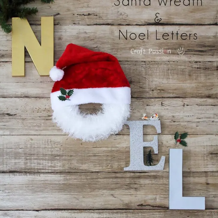Make a furry beard Santa wreath & construct the word Noel with paper mache letters. It is an easy and cute decoration you can whip up last minute.