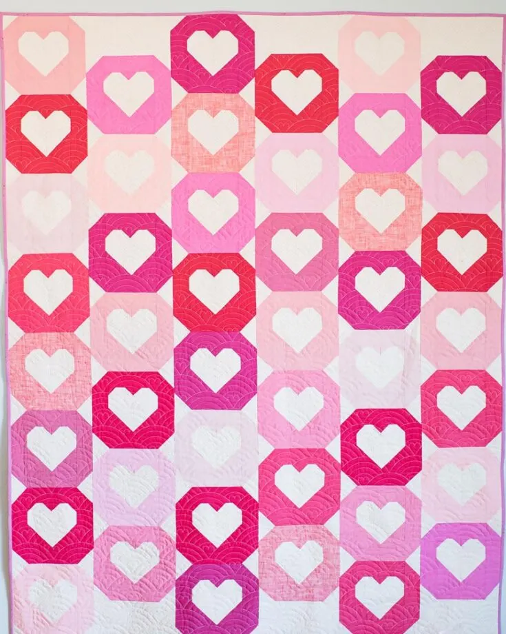 Now then, let&rsquo;s have a look at heart quilt patterns that are made for purchase! First on the list is this Classic Hearts design, which is stunning and sleek. It&rsquo;s a beginner-friendly pattern that evokes the feeling of love and affection, and this design comes in 5 sizes.&nbsp;