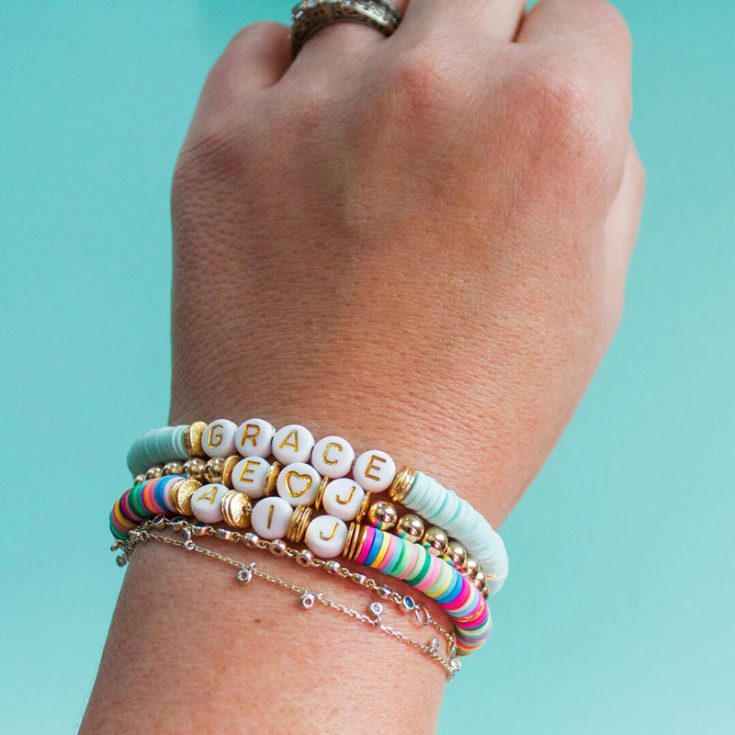 The possibilities for clay bead bracelet ideas are truly unlimited. With a huge variety of beads available, here's a colorful alphabet bracelet idea. Spell out your name or the initials of your friends for a personalized and heartfelt gift that's as unique as they are.