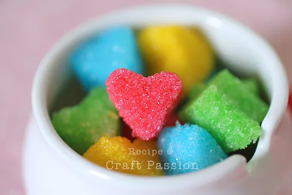 Here's a fantastic recipe and method for making colorful heart-shaped sugar cubes, perfect for Valentine's Day and wedding celebrations.