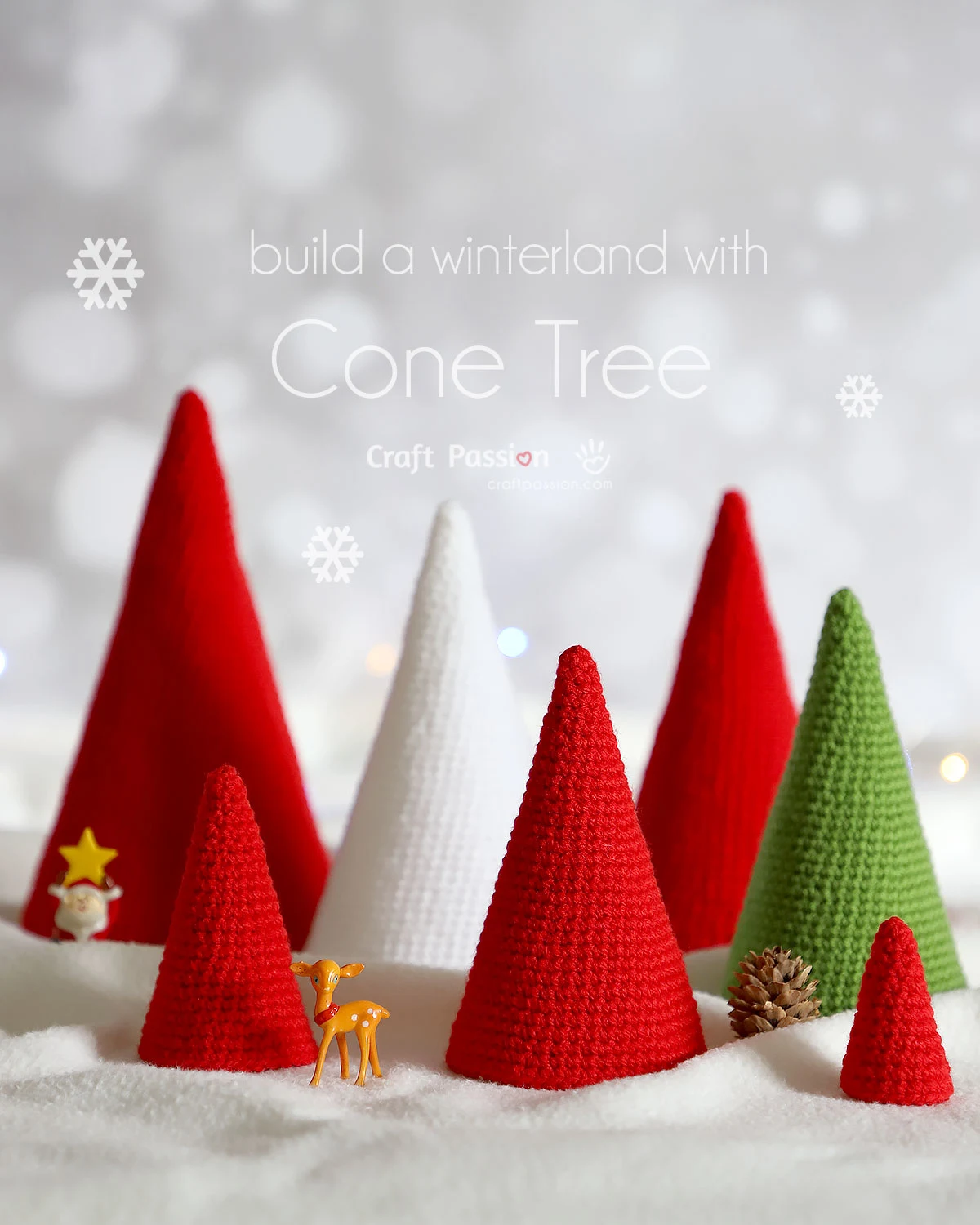 Easy cone tree made from a simple cone crochet pattern. Heights can be adjusted to create Christmas trees, Santa hats, or ice cream cones, etc.