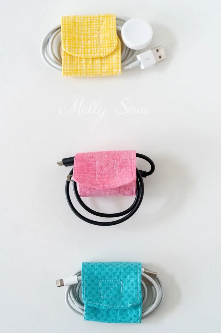 Are your cords strewn around, tangled in a unmanageable mess? Try using your scraps and some velcro to sew this cord keeper to keep those wires neat and tidy.