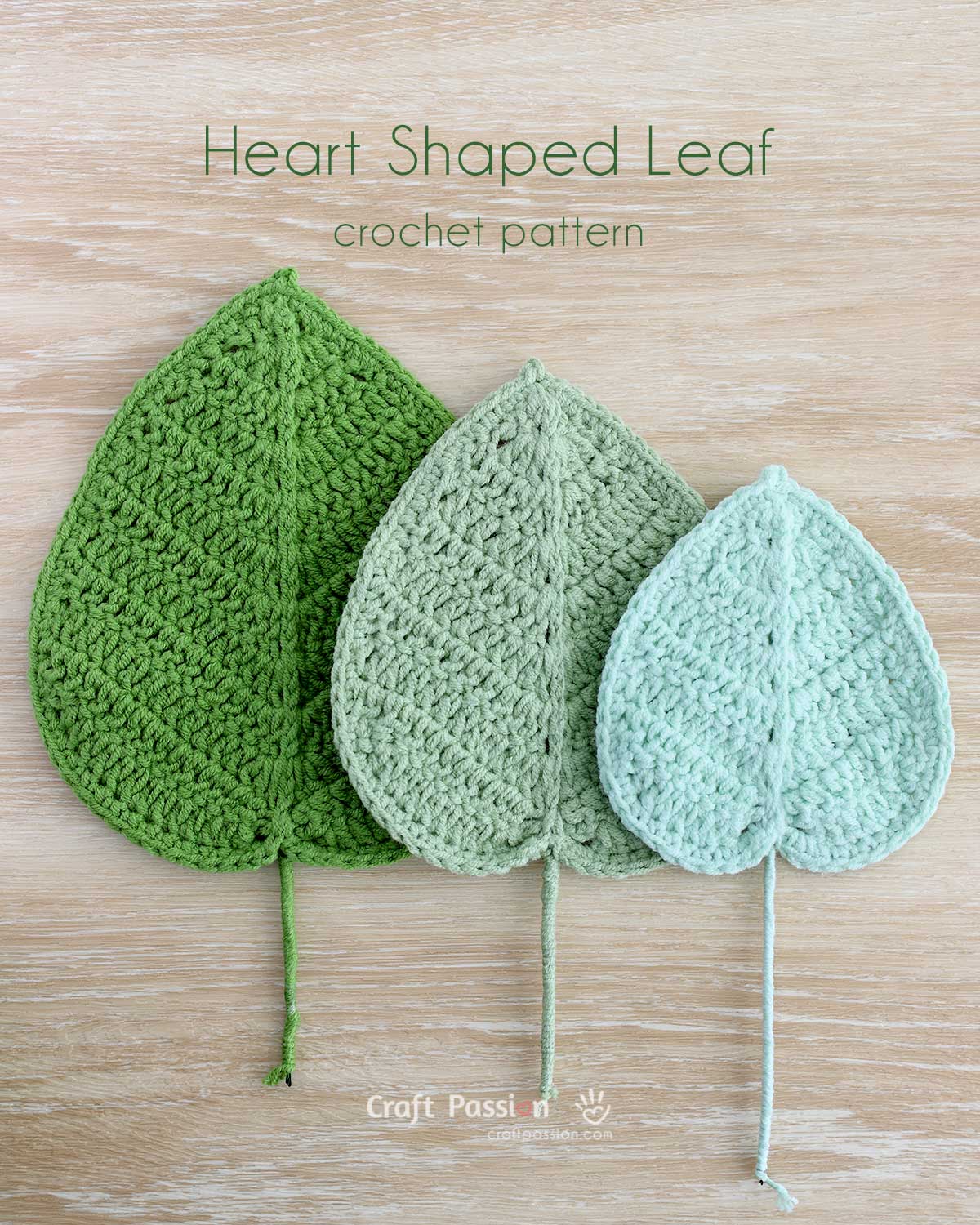 cordate leaf crochet pattern Heart-shaped leaf crochet pattern in three sizes