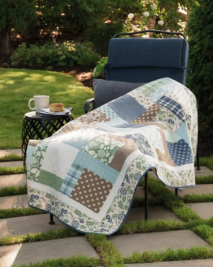 Are you looking for a cottage-core-inspired quilt? Check out this stunning and effortless beginner-friendly pattern called the Cottage Charm! For a reasonable price, you can get your hands on this lovely pattern that measures approximately 72 &frac12;" x 71 &frac12;". It's so soothing to the eyes as it uses a soft color palette to make this earth-toned quilt.