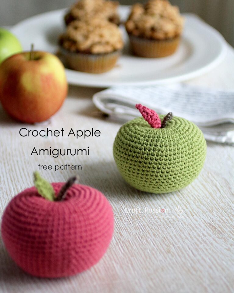 Free Crochet Apple Amigurumi Pattern that looks like a real apple. Use a different weight of yarns & hooks to crochet various sizes of apple. Add some characters to the crochet apple with 1. add a worm with its head sticking out from the apple. 2. Add eyes and a smiling mouth with a rosy cheek for a kawaii look. 3. Use rainbow-colored yarn to create a rainbow apple.