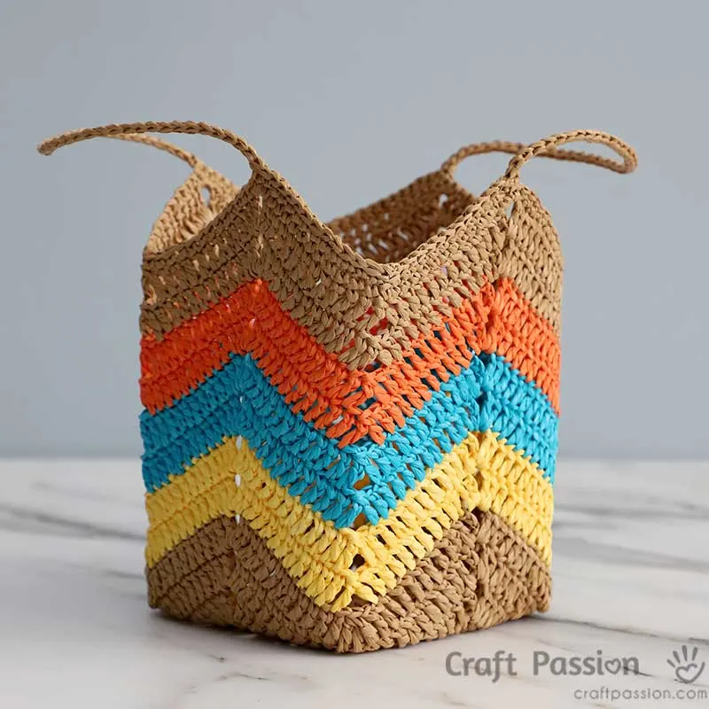 crochet bag after blocking small bucket bag