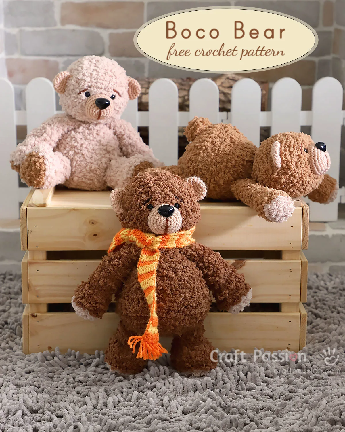 Boco Crochet Bear Amigurumi is a perfect cuddly stuffed animal toy in a huggable size of 10" to 12". Free crochet pattern for making 3 different poses on the bear.