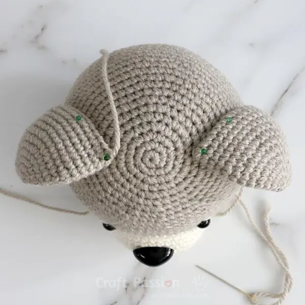 how to attach ears to crochet bear name Tad in craftpassionc.com