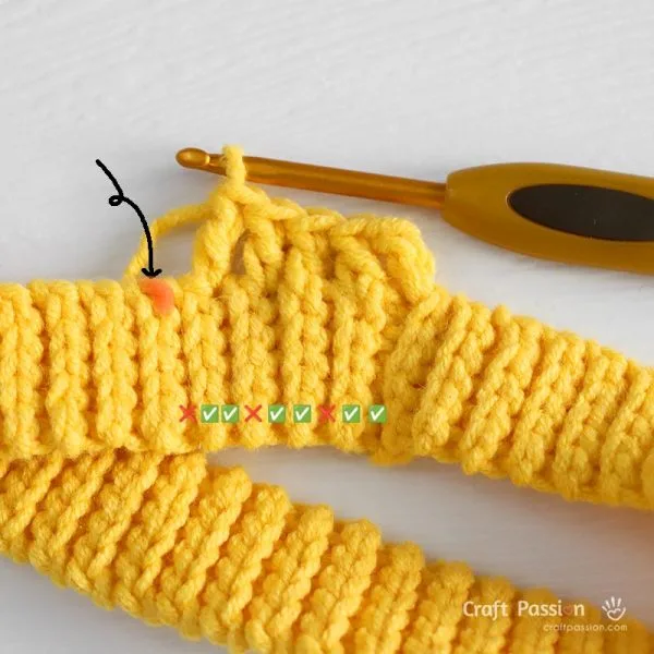 how to crochet dc stitches from the edge of ribbed band