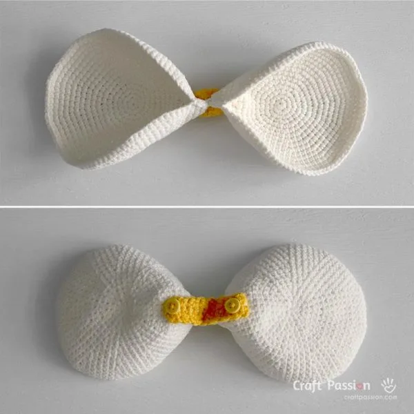 front and back of the crochet bee wings.