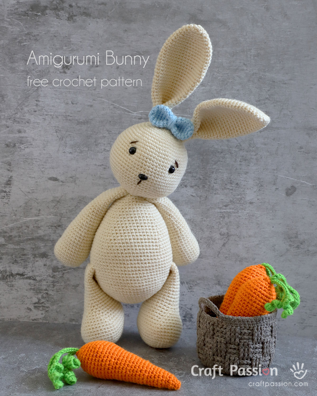 crochet bunny amigurumi Here's the free crochet bunny pattern for you to make a 11.5" huggable size amigurumi bunny, with upright or floppy ears. Perfect for kids & adults.