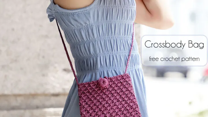 Make your own crochet crossbody bag with this free pattern. Using simple 2dc-ssc-sk cable stitch