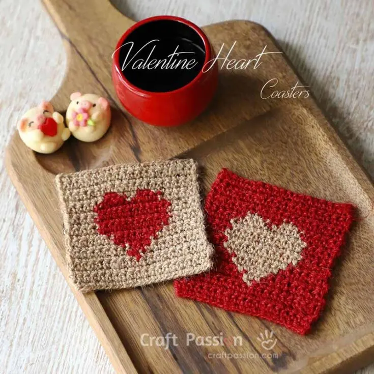 Celebrate love with a handcrafted crochet Valentine's heart coaster. It's a charming way to add a touch of romance to your table and makes a heartfelt gift for your special someone.