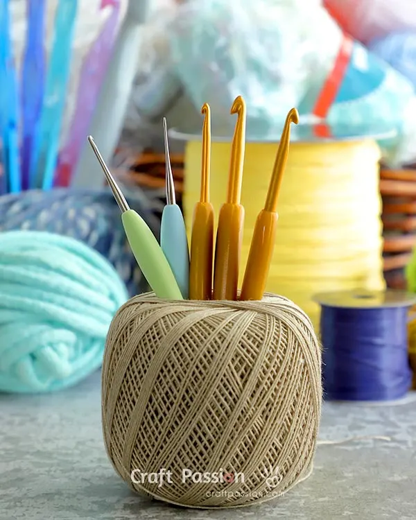 crochet hooks and yarns