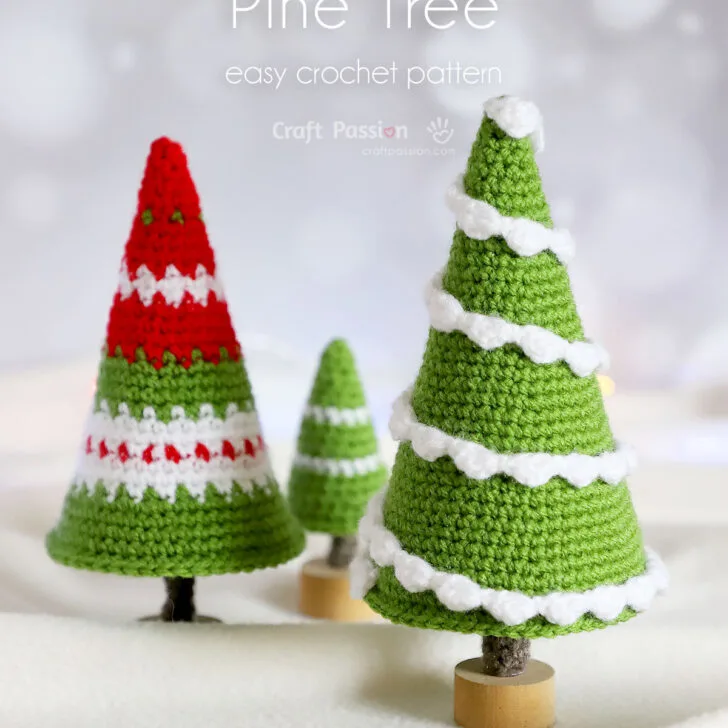 Free Pine Tree Crochet Pattern to make this beautiful crochet tree, in large 7