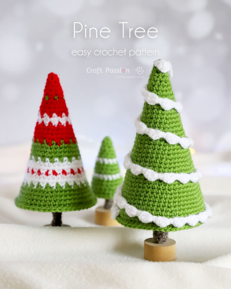 Free Pine Tree Crochet Pattern to make this beautiful crochet tree, in large 7", medium 6", & mini 3". Come with a colorwork pattern & snow garland.