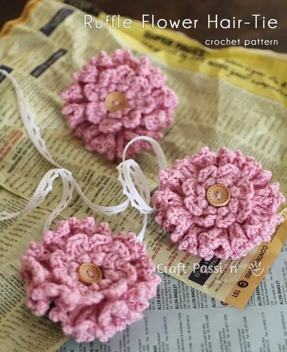 crochet flower hair tie