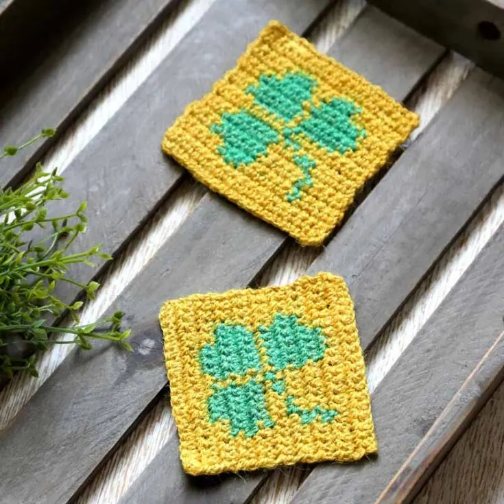 crochet shamrock coaster