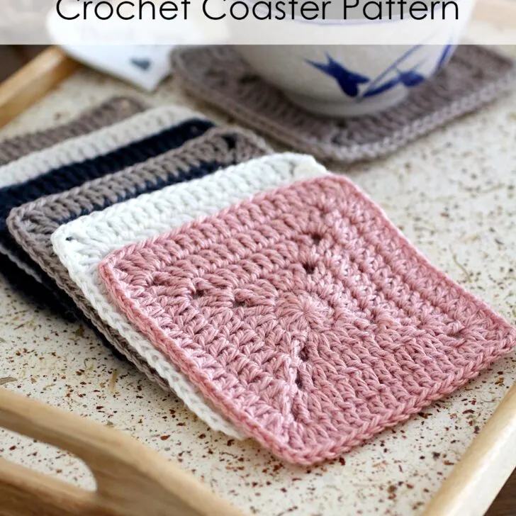 Create beautiful coasters with our solid granny square crochet coaster pattern! Beginner-friendly tutorial with step-by-step photos & a written pattern.