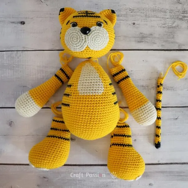 crochet tiger's parts before assemblt