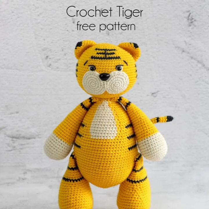 Timoe is a crochet stuffed animal that measures about 12.5