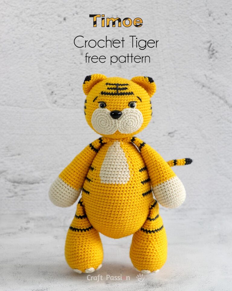 Timoe is a crochet stuffed animal that measures about 12.5" tall when standing. Just like the rest of the animal patterns in ZooVenture, Timoe is made in a huggable size, making it a perfect gift, especially for kids.
