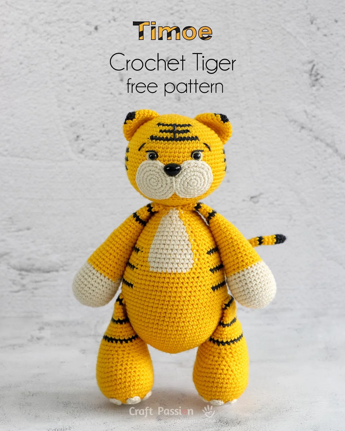 Timoe is a crochet stuffed animal that measures about 12.5" tall when standing. Just like the rest of the animal patterns in ZooVenture, Timoe is made in a huggable size, making it a perfect gift, especially for kids.