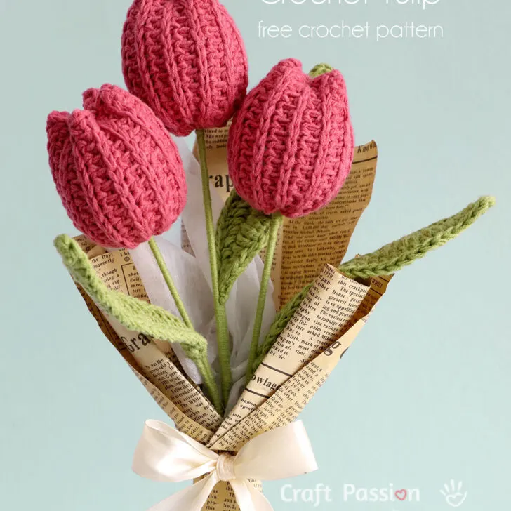 Free crochet tulip pattern to make heartwarming gifts for friends and loved ones. It's an easy crochet pattern for beginners and crocheter of all skill level.