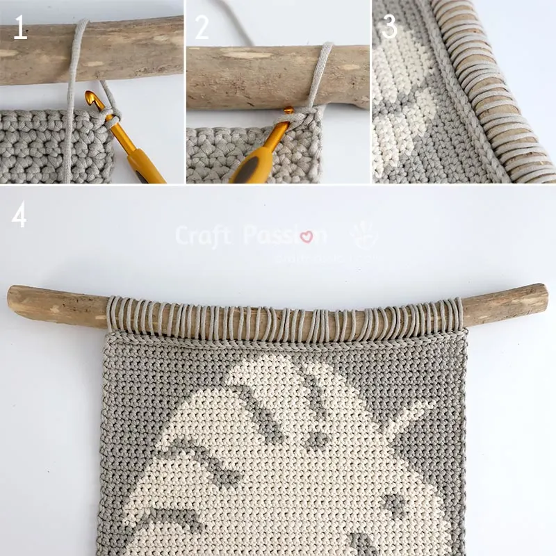 how to attach a rod to crochet wall hanging