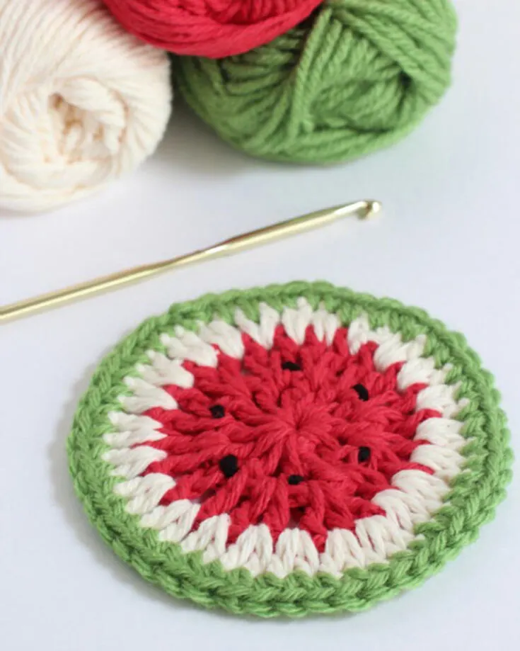 Nothing beats a hot summer day like eating a fresh slice of juicy watermelon. Crochet a few of these watermelon coasters to add to your summer mix and to use as you sip on a refreshing glass of watermelon juice!