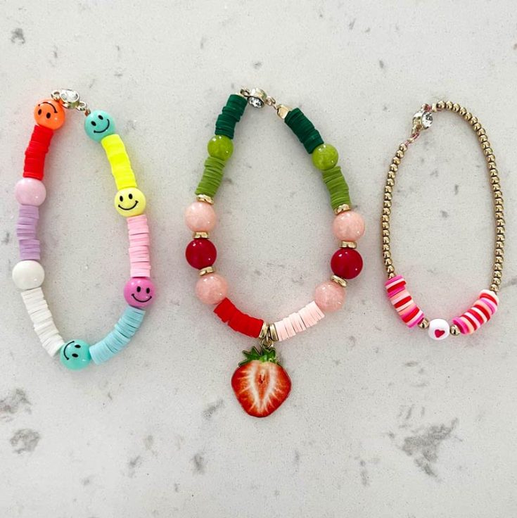 Clay bead bracelets are fun to make for kids and adults of all ages! Check out the clay bead bracelet ideas that A Beautiful Mess has to offer. With cute Shrinky Dinks charms, smiley face beads and multicolored clay discs, there are so many possibilities for crafting your own fun bracelets.