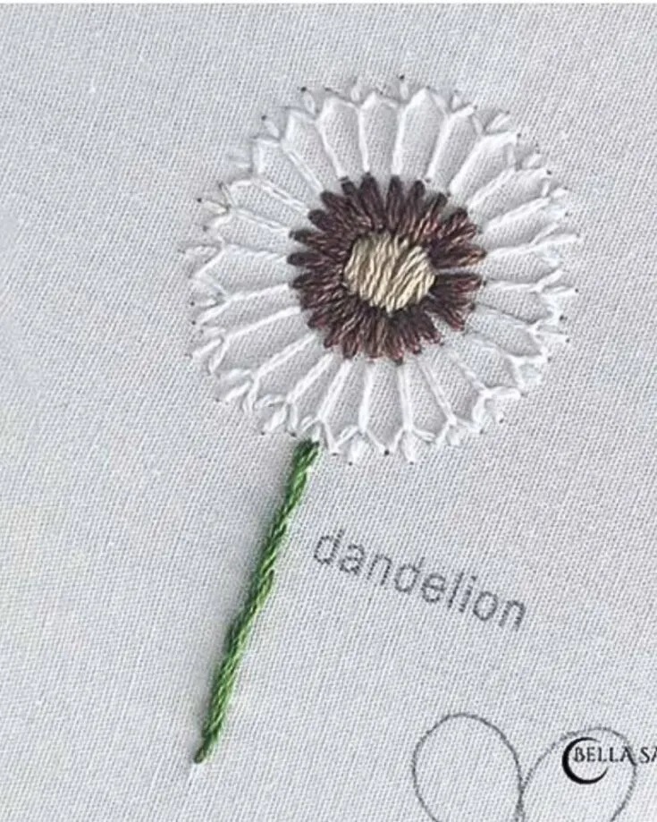 For more flower patterns and textures to try, here is a dandelion embroidery stitch that you can easily follow along. They provide you with step-by-step instructions to achieve this simple flower look.