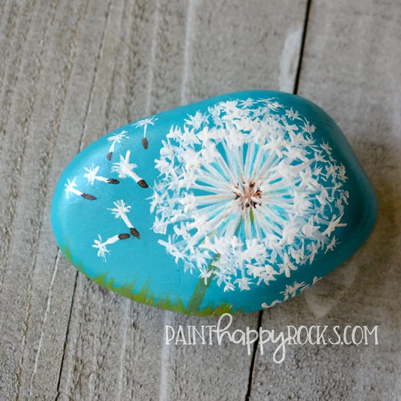 how to paint a dandelion wish rock