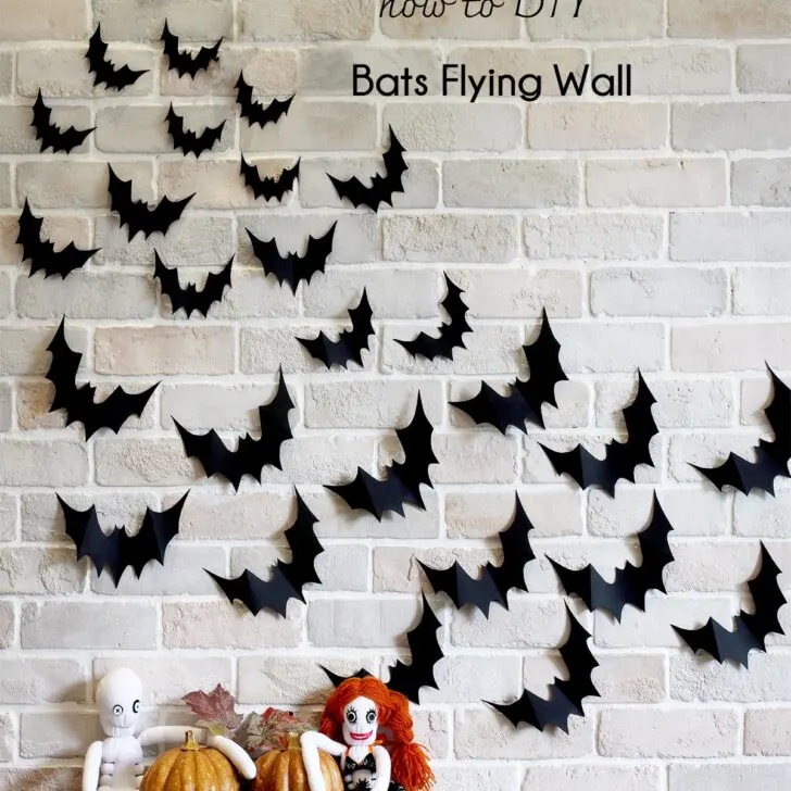 Bats flying wall decor is a quick & easy paper craft, it transforms your wall & home instantly for a spooky Halloween. Template and tutorial included.