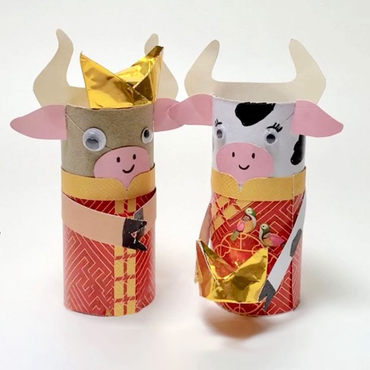 Make the cutest Chinese oxen using toilet rolls, red envelopes, and some colorful craft supplies! Add googly eyes, gold hats, and festive details to give them a fun personality. This quick and easy project is perfect for kids and full of festive vibes!