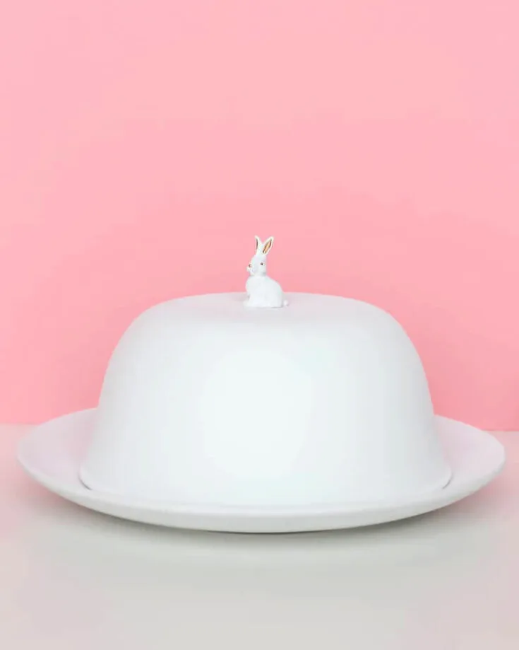 If you plan on having a feast this Easter, you should always decorate table space! Although not edible, this bunny figurine cake dome looks delicious and is very simple to make.&nbsp;