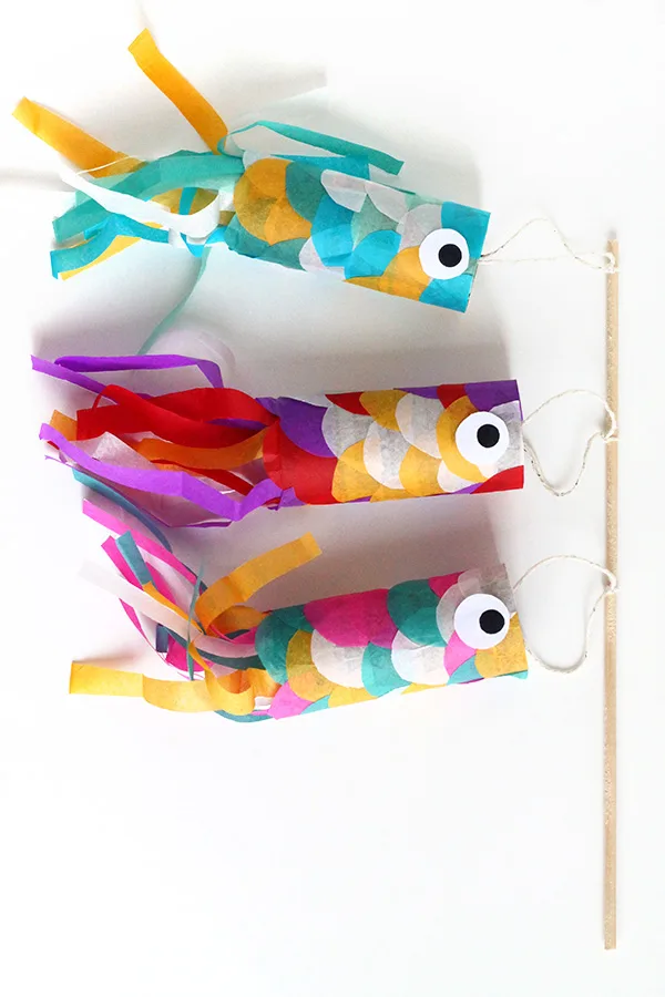Celebrate this Children&rsquo;s Day by crafting these mini Koinobori inspired by Japanese wind sock carp. You can fly these around home using colorful craft tissue paper for scales and tails as mini kites.