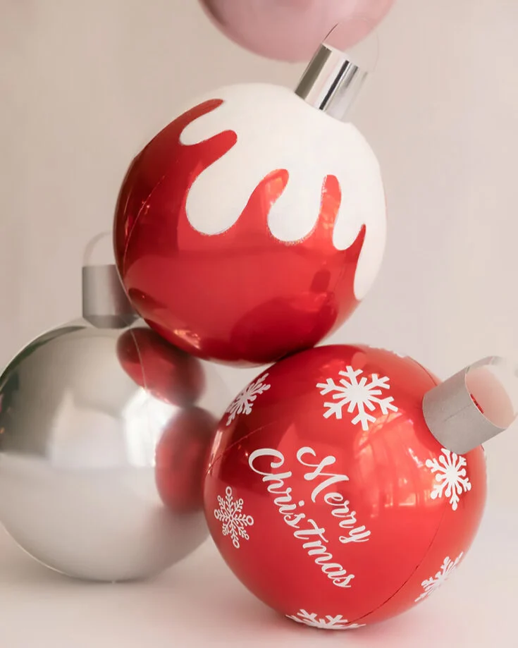 Here is another good dollar tree Christmas decoration inspiration! These oversized ornaments are so fantastic for kids to play with. Plus points if you fill it up with helium to make it float!