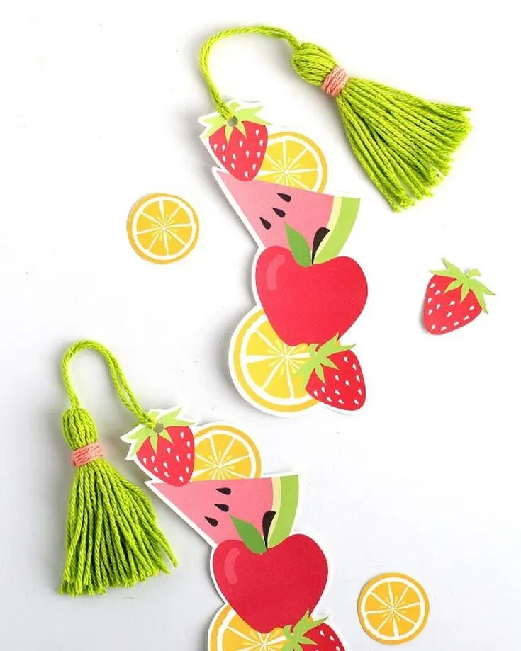 Juice up your reading with these fruity bookmarks! They provide a free printable template so you can easily create vibrant fruit-shaped markers. However, don't let that limit you! Customize it by adding your favorite fruit charms onto the bookmark!