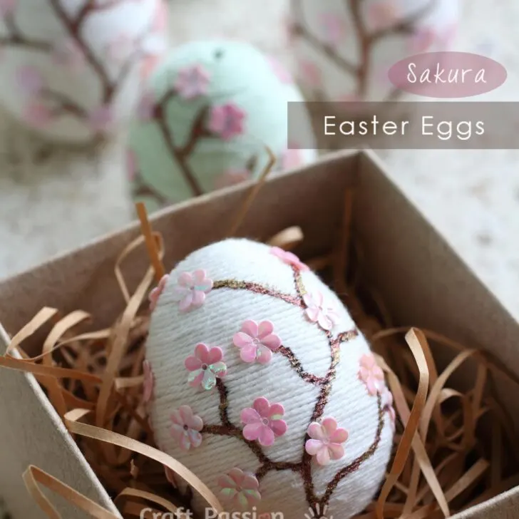 Celebrate Easter with a Japanese Sakura theme. Create easy and beautiful Easter Eggs using yarn and flower sequins in just 5 minutes!