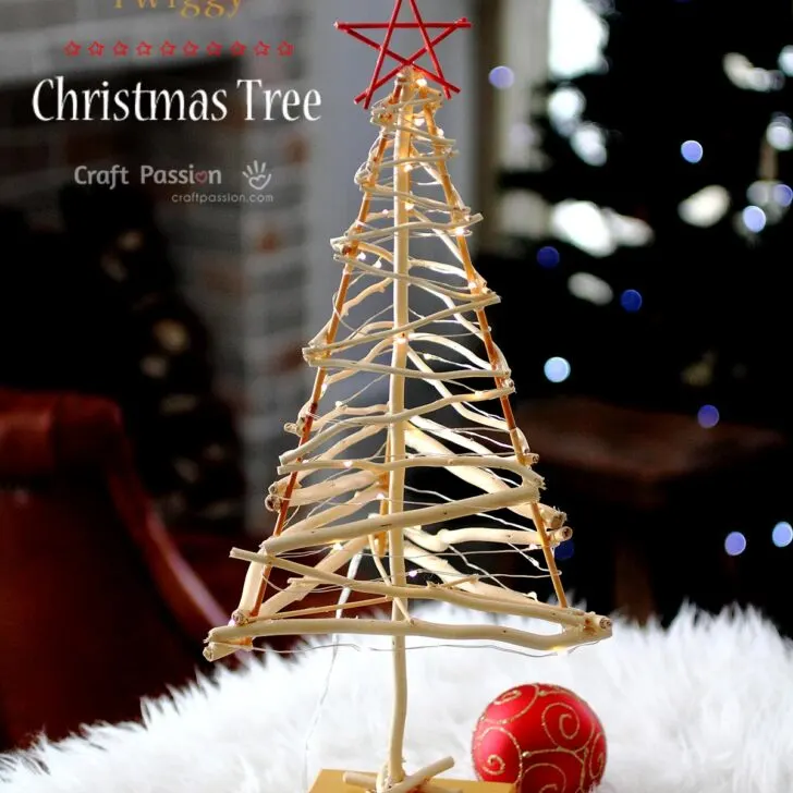 Pick some twigs from the wood or buy some from the shop, gluing them together to make a small Twiggy Christmas Tree for Christmas decoration.