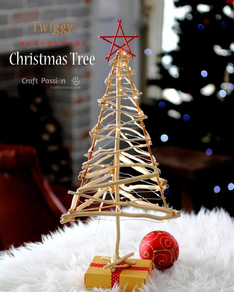 Pick some twigs from the wood or buy some from the shop, gluing them together to make a small Twiggy Christmas Tree for Christmas decoration.