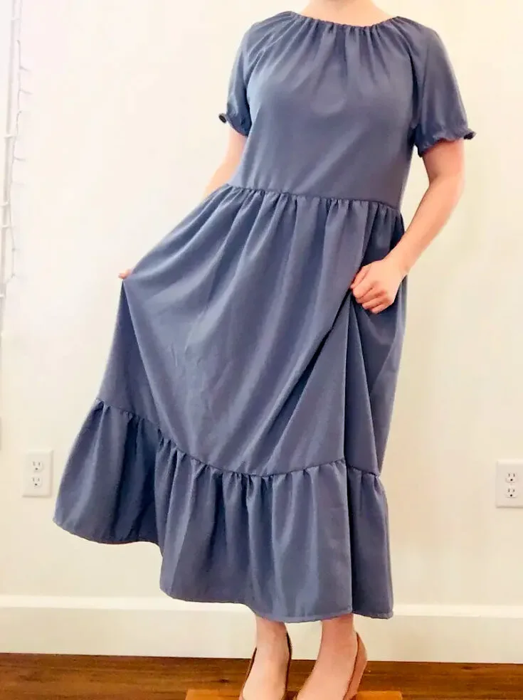 This tutorial offers an A-line peasant dress that's perfect for casual outdoor walks. You'll need an elastic band to make the ruffled collar and sleeves. You could adapt this pattern tutorial for any body type and size!