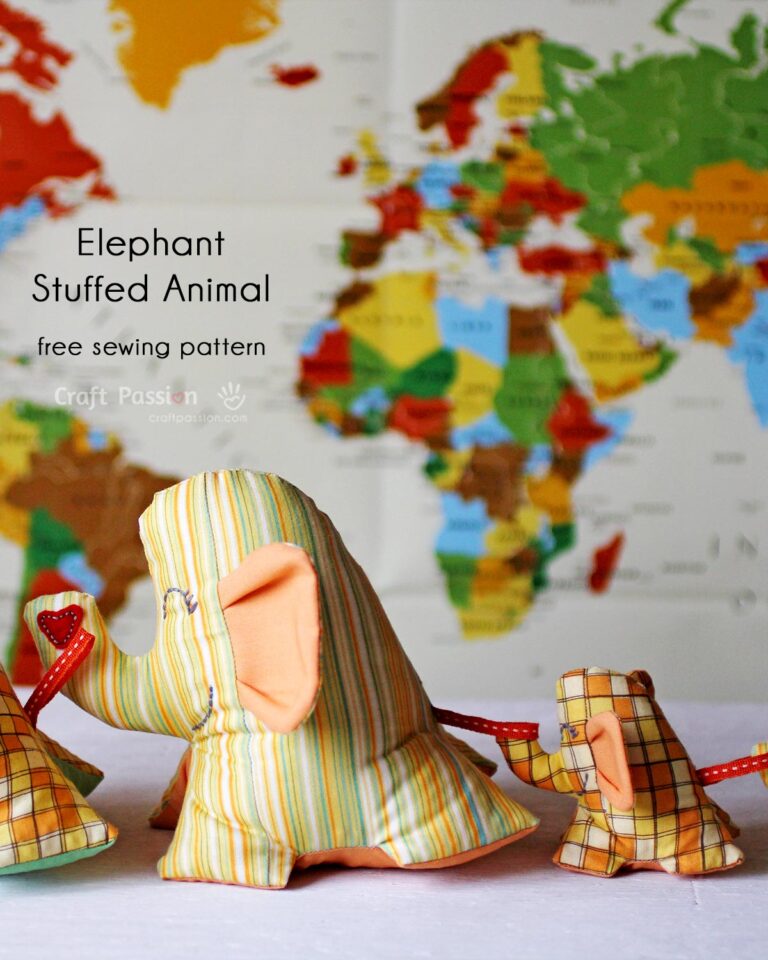 Free sewing pattern and tutorial on how to sew a cute Happy Family Elephant Stuffed Animal. Download and print the pattern in 2 sizes.