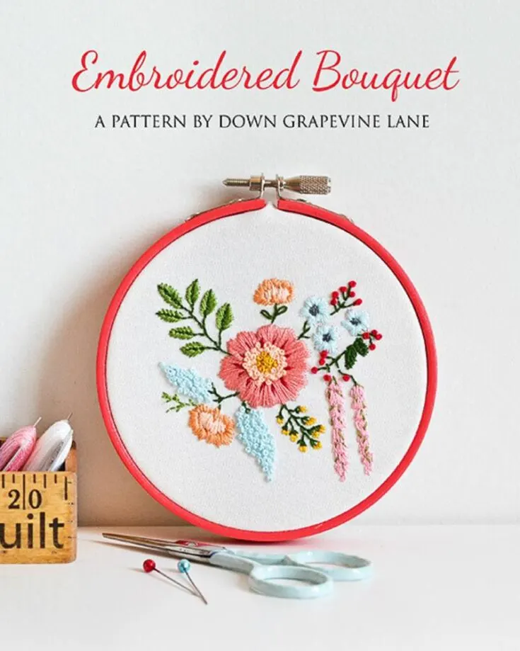 We are in love with this beautiful bouquet design. Imagine creating this lovely design with only a needle and several colored threads, and you&rsquo;ll have yourself immersed in these vibrant flowers and leaves coming together into a magical bouquet.